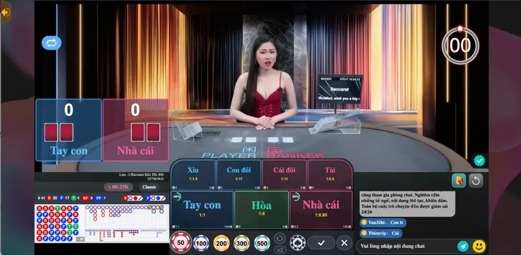 Dealer nữ đang chia bài Baccarat trong sảnh Via Casino tại LC79